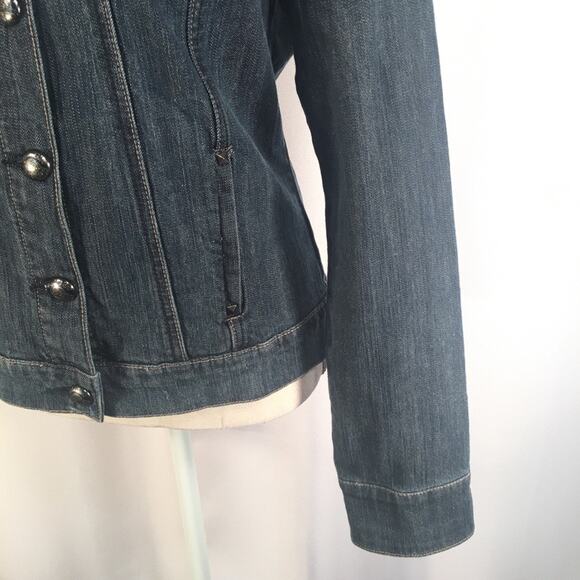CODE BLEU | Denim Jean Jacket Embroidered Front Pockets side slit pockets Sz M - Picture 5 of 8